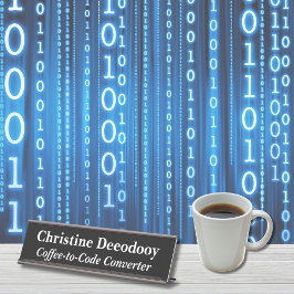 Funny Tech Coffee-to-Code Converter Black デスクネームプレート