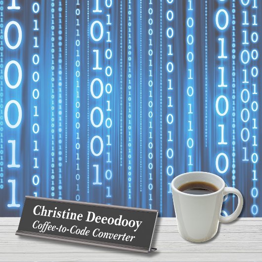 Funny Tech Coffee-to-Code Converter Black デスクネームプレート