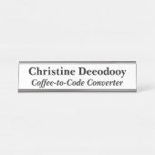 Funny Tech Coffee-to-Code Converter White デスクネームプレート (正面)