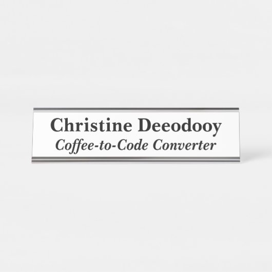 Funny Tech Coffee-to-Code Converter White デスクネームプレート (正面)