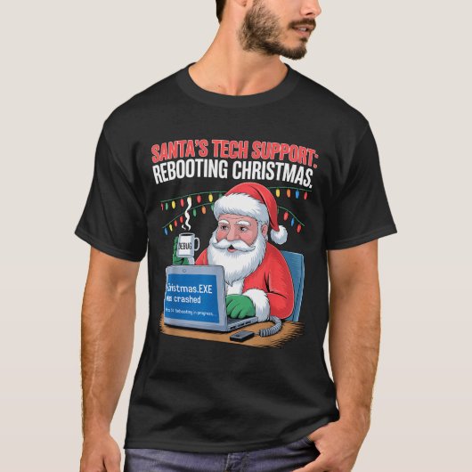 Funny Tech Santa Support Rebooting s Tシャツ (正面)