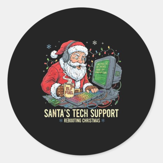 Funny Tech Support Rebooting s Computer Santa Sant ラウンドシール (正面)