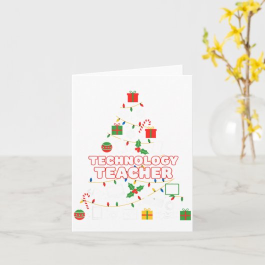 Funny Technology Teacher Christmas Tree Lights Wom カード (黄色い花)