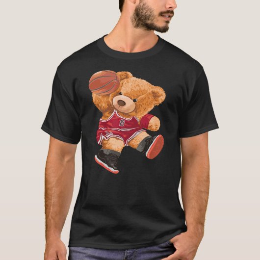 Funny Teddy Bear Basketball Slam Dunk Sport Cute C Tシャツ (正面)