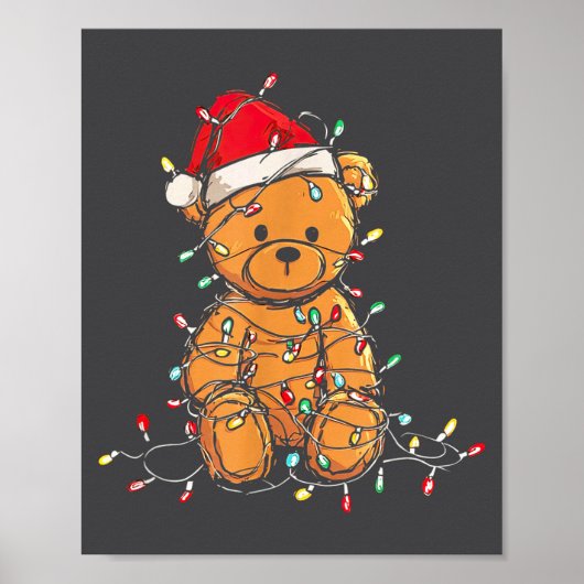 Funny Teddy Bear Christmas Graphics Lights Lover  ポスター (正面)