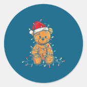 Funny Teddy Bear Christmas Graphics Lights Lover  ラウンドシール (正面)