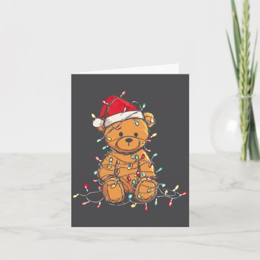 Funny Teddy Bear Christmas Graphics Lights Lover L カード (正面)