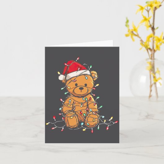 Funny Teddy Bear Christmas Graphics Lights Lover L カード (黄色い花)