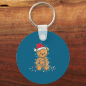 Funny Teddy Bear Christmas Graphics Lights Lover L キーホルダー (正面)