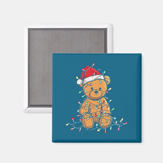 Funny Teddy Bear Christmas Graphics Lights Lover L マグネット (正面/裏面)
