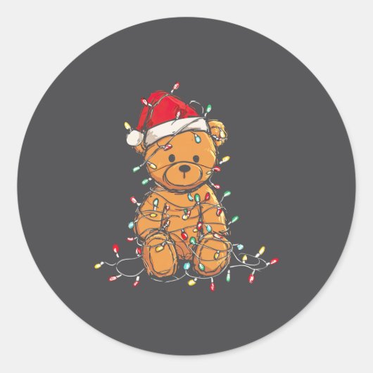 Funny Teddy Bear Christmas Graphics Lights Lover L ラウンドシール (正面)