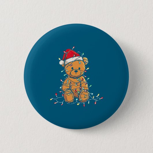 Funny Teddy Bear Christmas Graphics Lights Lover L 缶バッジ (正面)