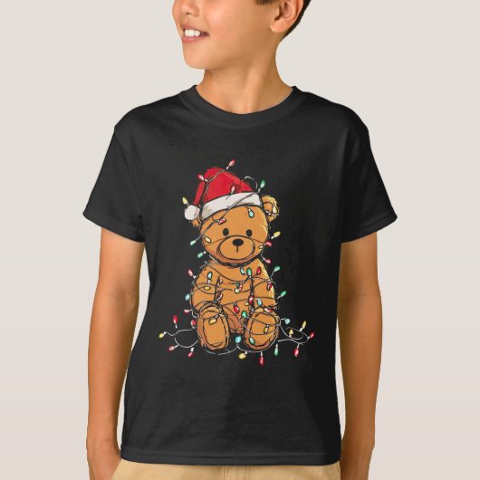 Funny Teddy Bear Christmas Graphics Lights Lover L Tシャツ (正面)