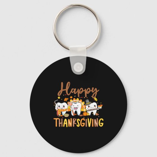 Funny Teeth Thanksgiving Dentist Turkey Dental Squ キーホルダー (正面)