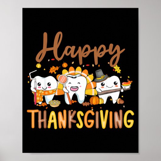 Funny Teeth Thanksgiving Dentist Turkey Dental Squ ポスター (正面)