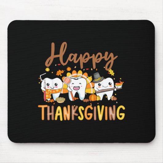 Funny Teeth Thanksgiving Dentist Turkey Dental Squ マウスパッド (正面)