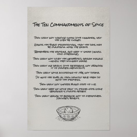 Funny Ten Commandments of Spice Kitchen Wall Art ポスター (正面)