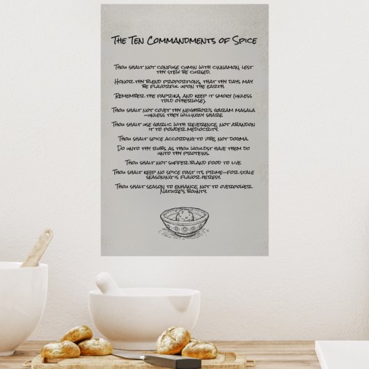 Funny Ten Commandments of Spice Kitchen Wall Art ポスター
