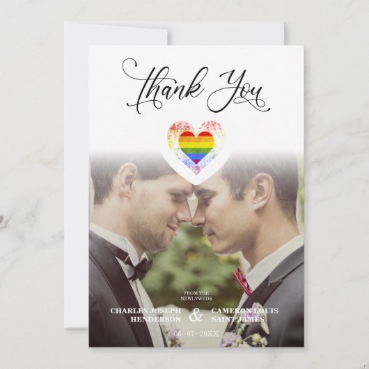 Funny Thank You LGBT Rainbow Pride Heart Photo サンキューカード (正面)