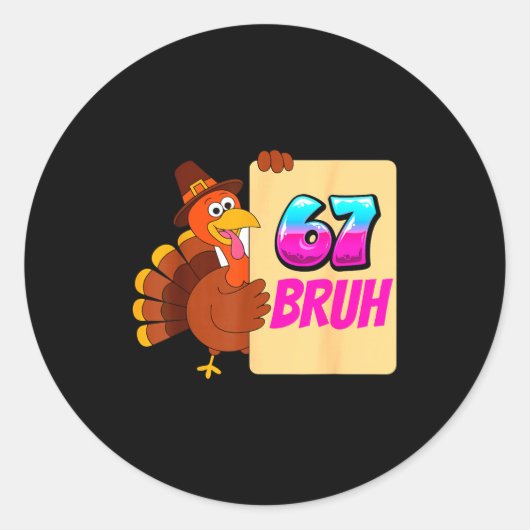 Funny Thanksgiving 67 Baseball Drip Gobble Turkey ラウンドシール (正面)