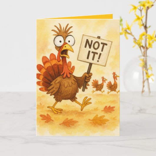 Funny Thanksgiving Card – Turkey Trouble カード (黄色い花)