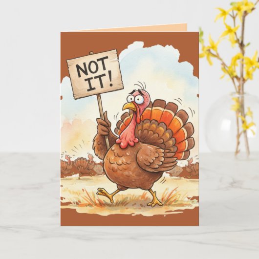 Funny Thanksgiving Card – Turkey Trouble カード (黄色い花)