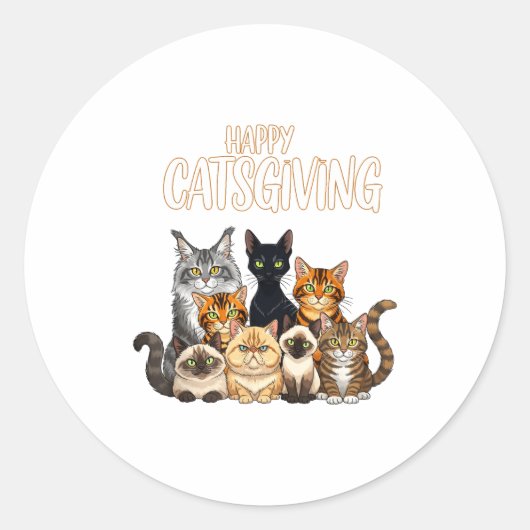 Funny Thanksgiving Cat Lovers Gift Happy Catsgivin ラウンドシール (正面)