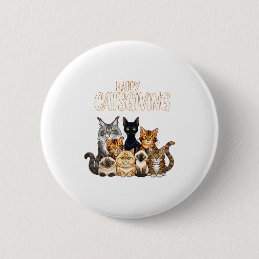 Funny Thanksgiving Cat Lovers Gift Happy Catsgivin 缶バッジ (正面)