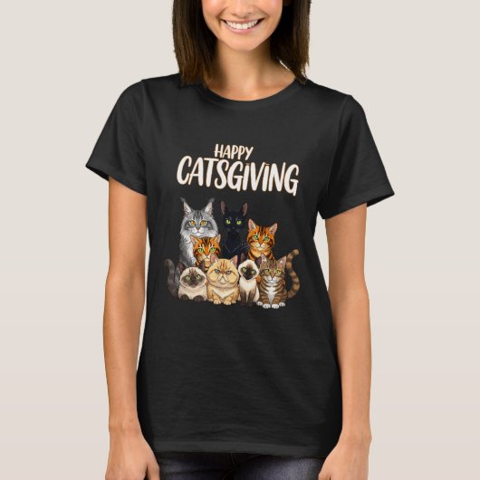 Funny Thanksgiving Cat Lovers Gift Happy Catsgivin Tシャツ (正面)