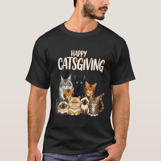 Funny Thanksgiving Cat Lovers Gift Happy Catsgivin Tシャツ (正面)