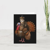Funny Thanksgiving Cat On Turkey, Lgrim Hat Turkey カード (正面)