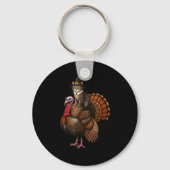 Funny Thanksgiving Cat On Turkey, Lgrim Hat Turkey キーホルダー (正面)