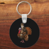 Funny Thanksgiving Cat On Turkey, Lgrim Hat Turkey キーホルダー (正面)