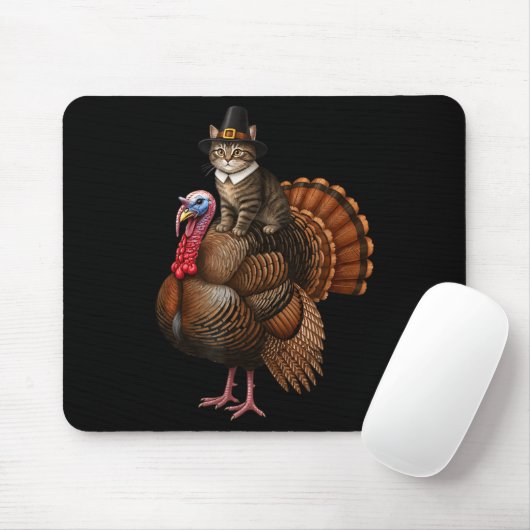 Funny Thanksgiving Cat On Turkey, Lgrim Hat Turkey マウスパッド (マウス)