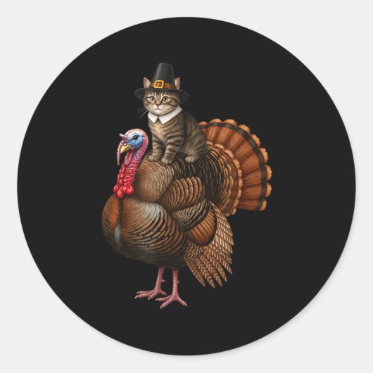 Funny Thanksgiving Cat On Turkey, Lgrim Hat Turkey ラウンドシール (正面)