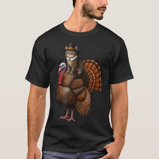 Funny Thanksgiving Cat On Turkey, Lgrim Hat Turkey Tシャツ (正面)