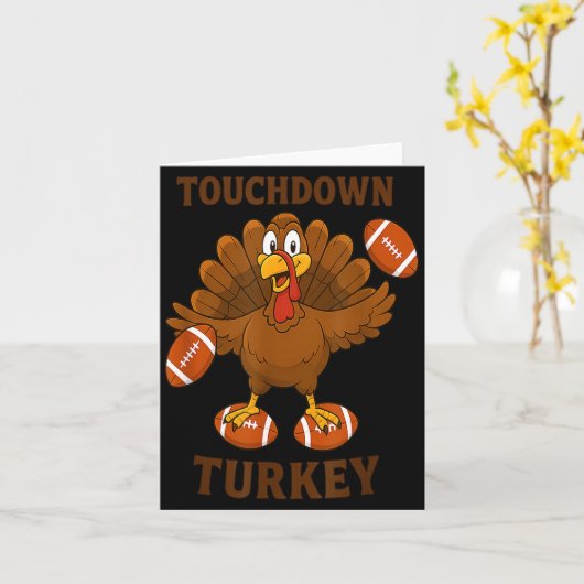 Funny Thanksgiving Football Touchdown Turkey  カード (黄色い花)