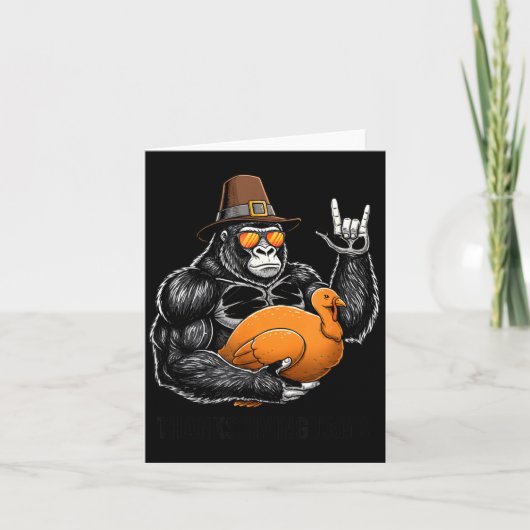 Funny Thanksgiving Gorilla Holding Turkey Lgrim Ha カード (正面)