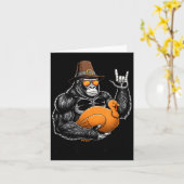 Funny Thanksgiving Gorilla Holding Turkey Lgrim Ha カード (黄色い花)