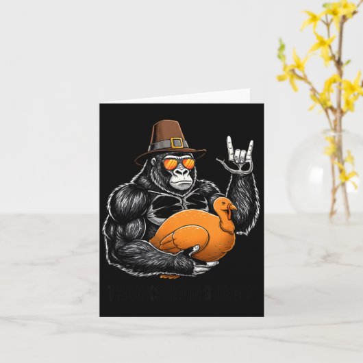 Funny Thanksgiving Gorilla Holding Turkey Lgrim Ha カード (黄色い花)