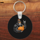 Funny Thanksgiving Gorilla Holding Turkey Lgrim Ha キーホルダー (正面)