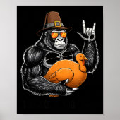 Funny Thanksgiving Gorilla Holding Turkey Lgrim Ha ポスター (正面)