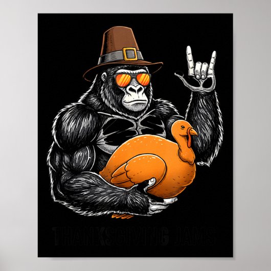 Funny Thanksgiving Gorilla Holding Turkey Lgrim Ha ポスター (正面)