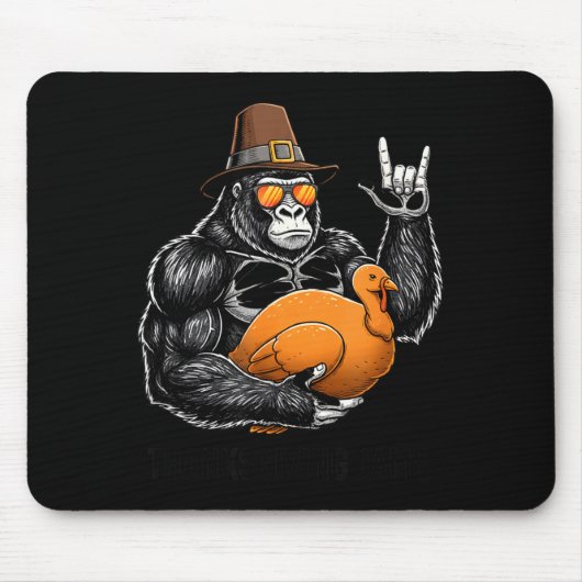 Funny Thanksgiving Gorilla Holding Turkey Lgrim Ha マウスパッド (正面)