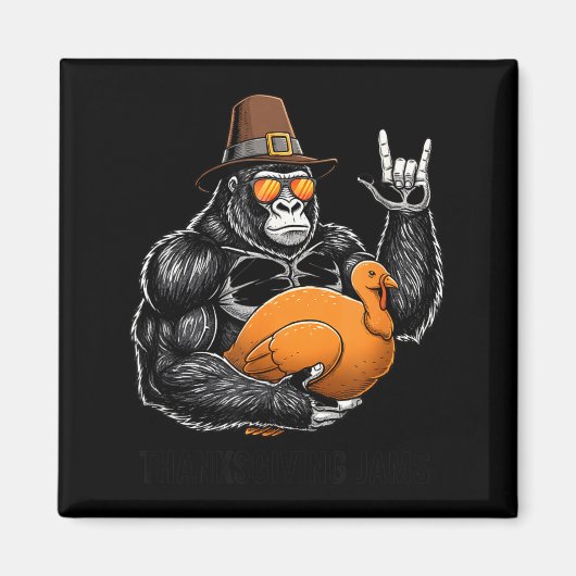 Funny Thanksgiving Gorilla Holding Turkey Lgrim Ha マグネット (正面)