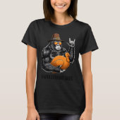 Funny Thanksgiving Gorilla Holding Turkey Lgrim Ha Tシャツ (正面)