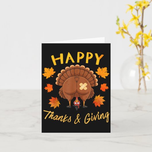 Funny Thanksgiving Guess What Turkey Butt カード (黄色い花)
