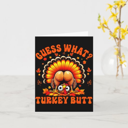 Funny Thanksgiving Guess What Turkey Butt Couples  カード (黄色い花)