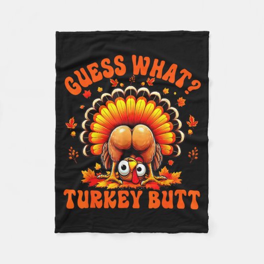 Funny Thanksgiving Guess What Turkey Butt Couples  フリースブランケット (正面)