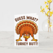 Funny Thanksgiving Kids Joke Meme Guess What Turke カード (黄色い花)